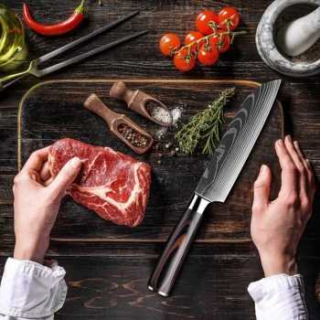 Gambar produk XITUO Pisau Dapur Daging Serbaguna Damascus Pattern Stainless Steel 5 Inch Santoku Knife