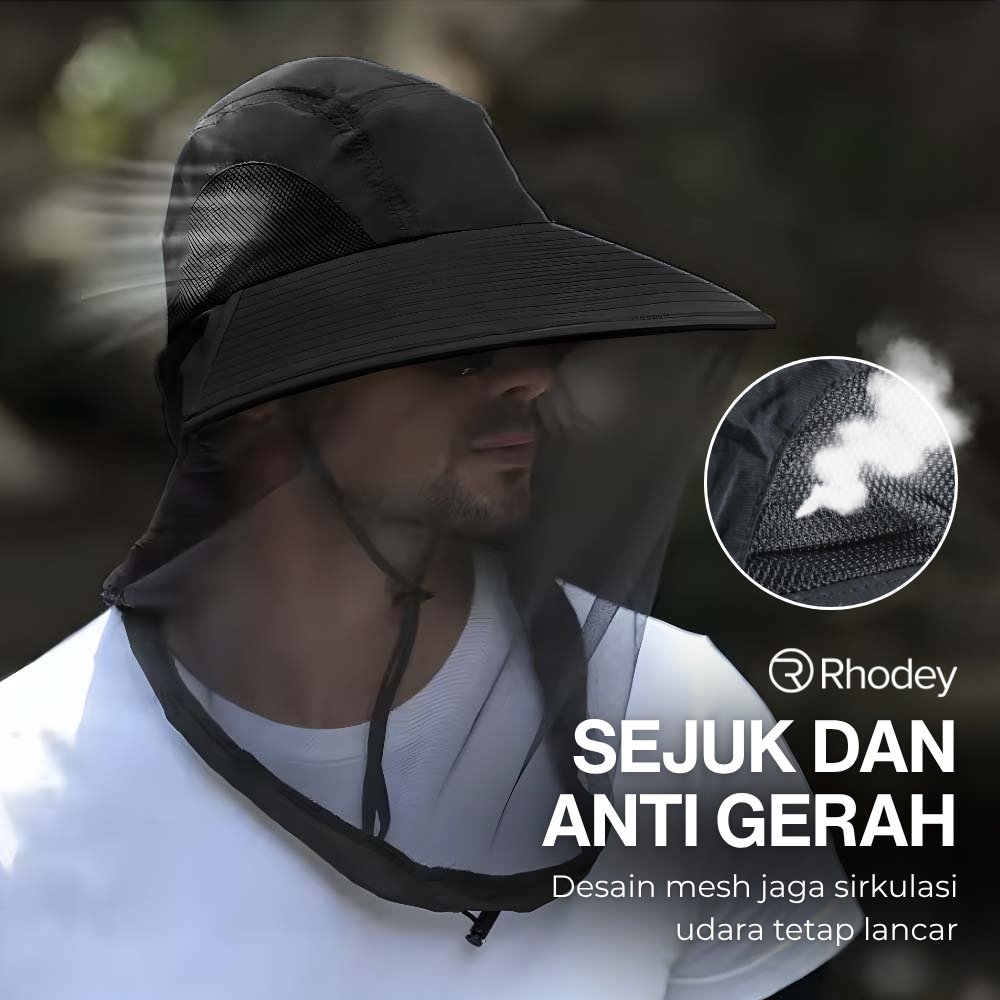 Gambar produk Rhodey Topi Rimba Outdoor Anti Mosquito Neck Flap Boonie Hat Nylon - GL017