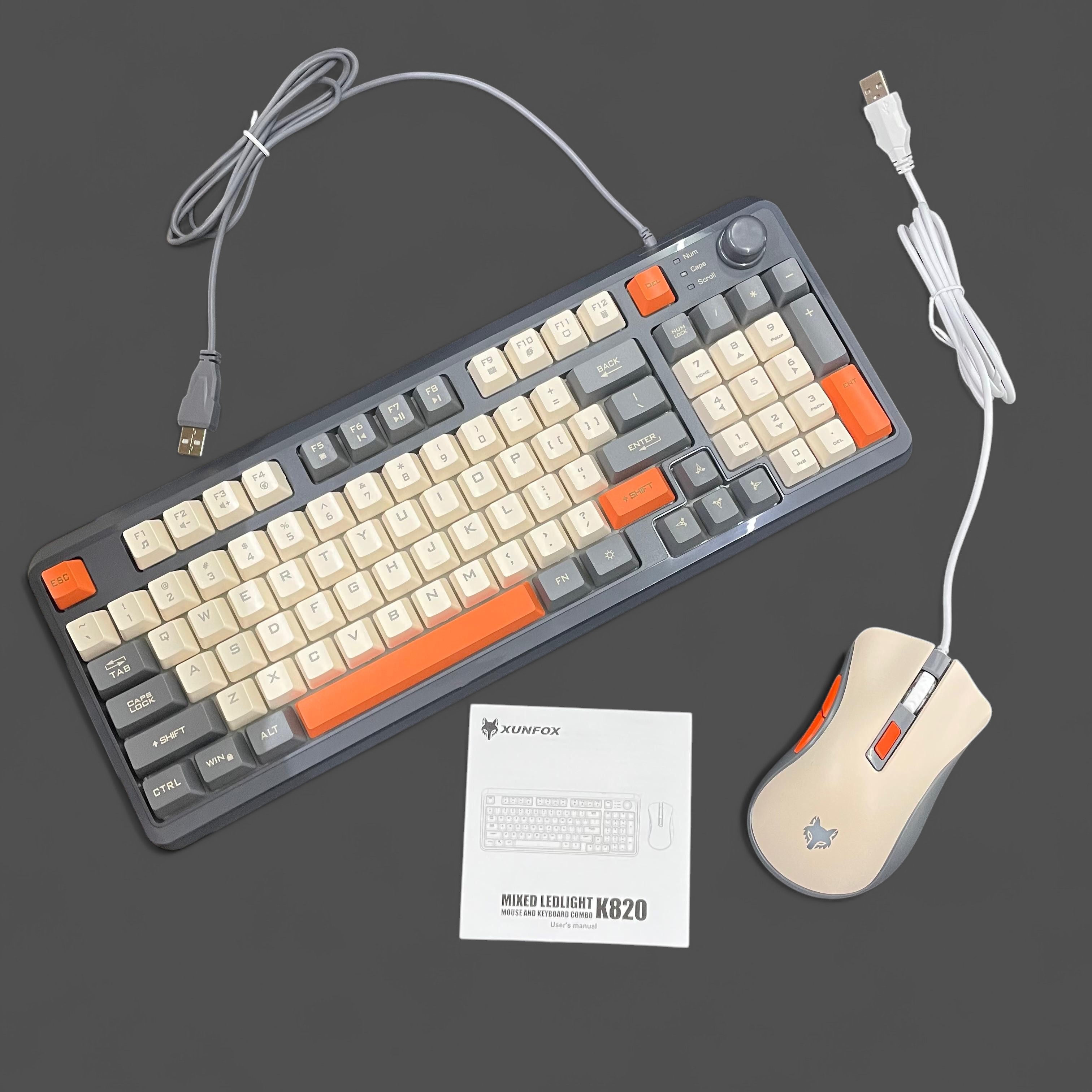 Gambar produk XUNFOX Gaming Keyboard RGB LED USB Wired 94 Keys Top Knob with Mouse - K820