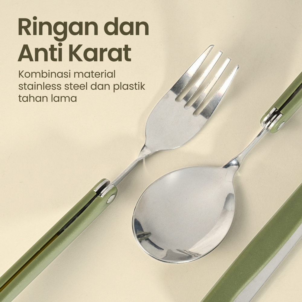 Gambar produk YOUGLE Set Alat Makan Sendok Garpu Lipat Portable Cutlery Swiss Army - A009