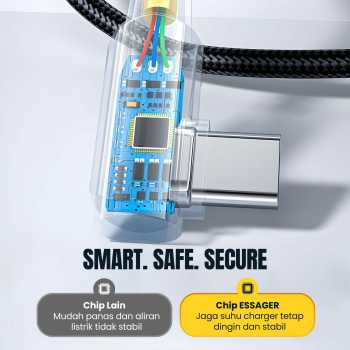Gambar produk ESSAGER Kabel Data USB Type C Fast Charging L Shaped Braided 3A 60W 1M - ES-X23