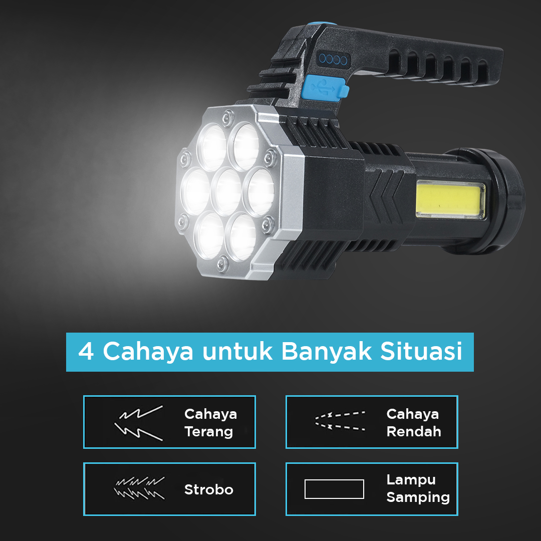 Gambar produk TANJE Senter LED USB Rechargeable Flashlight XPE 7 Head COB Light - T700