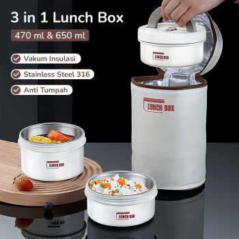 Gambar produk SUNGMAOY Kotak Makan Tahan Panas Lunch Box 3in1 470ml 650ml with Bag - SM31