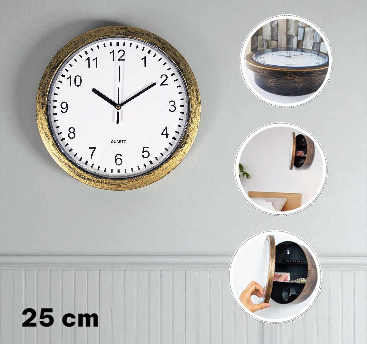 Gambar produk MIZHI Jam Dinding Besar Bulat Vintage 25cm with Hidden Storage Box - OTYLHG544