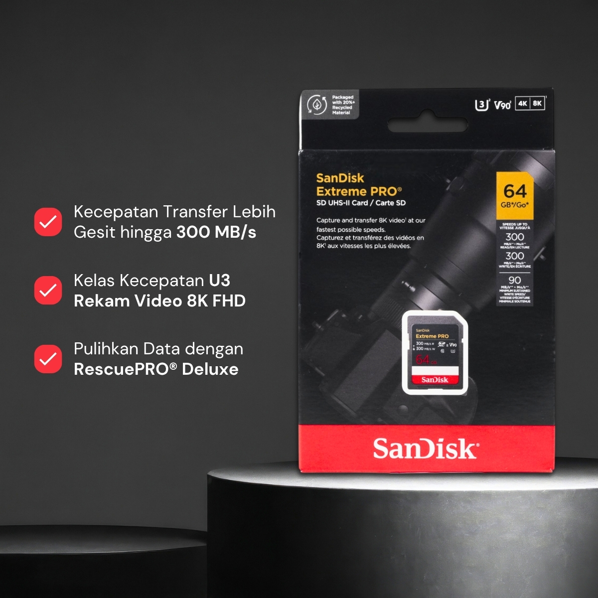 Gambar produk SanDisk Extreme Pro SDXC UHS-II Card U3 Class 10 300MB/s 64GB - SDSDXDM