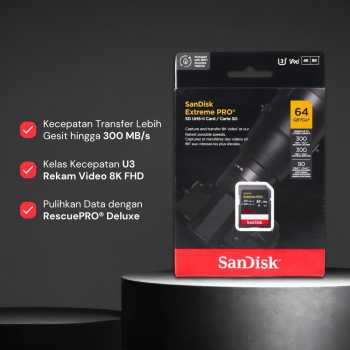 Gambar produk SanDisk Extreme Pro SDXC UHS-II Card U3 Class 10 300MB/s 64GB - SDSDXDM