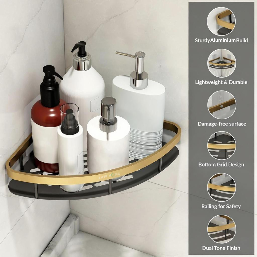 Gambar produk TaffHOME Rak Kamar Mandi Aluminium Triangular Bathroom Corner Shelf - RG2A
