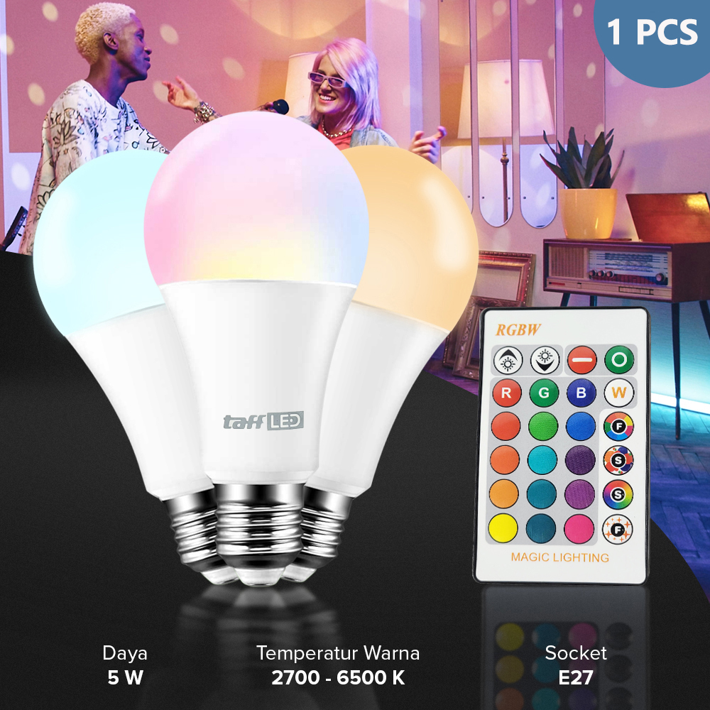 Gambar produk TaffLED Lampu Bohlam RGBW E27 5W dengan Remote Control - A60