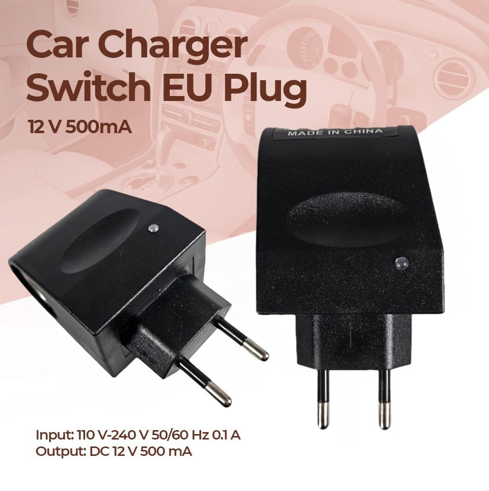 Gambar produk Car Charger Switch Adaptor EU Plug 12V 500mA - KYA109