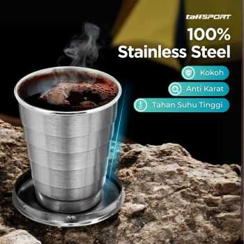 Gambar produk TaffSPORT Gelas Lipat Stainless Steel Foldable Cup Carabiner 69ml - BS75