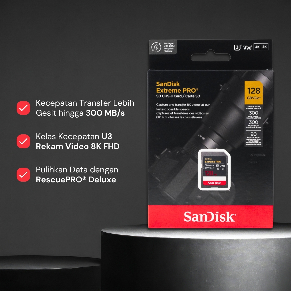 Gambar produk SanDisk Extreme Pro SDXC UHS-II Card U3 Class 10 300MB/s 128GB - SDSDXDM