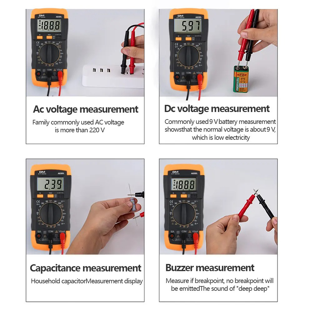 Gambar produk Digital Multimeter AC DC Volt Current Tester LCD Display - A830L