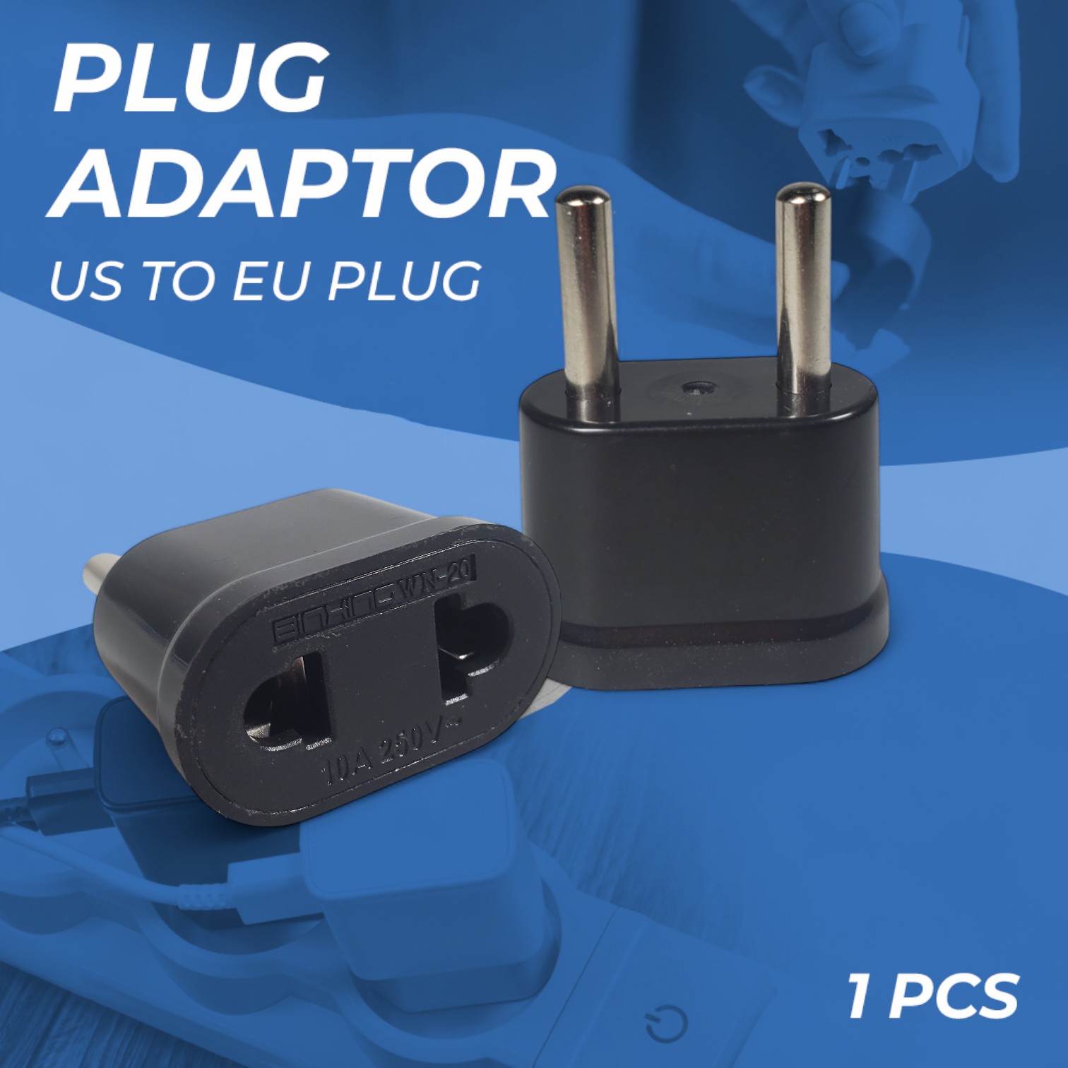Gambar produk Taffware Adaptor dan Konverter Travel US to EU Plug 10A 250V 1 PCS - WN-20