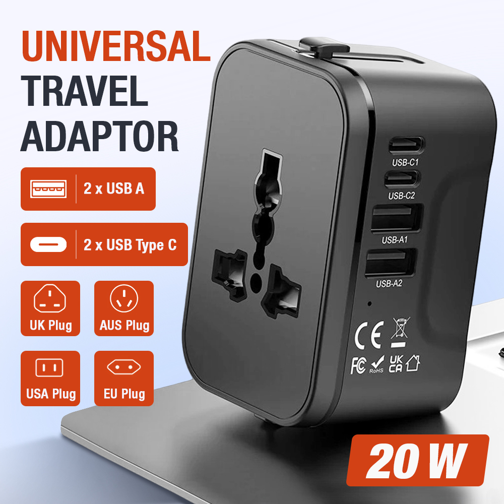 Gambar produk LENCENT Universal Travel Adaptor Multi Port USB Type C UK EU USA 20W - HHT205