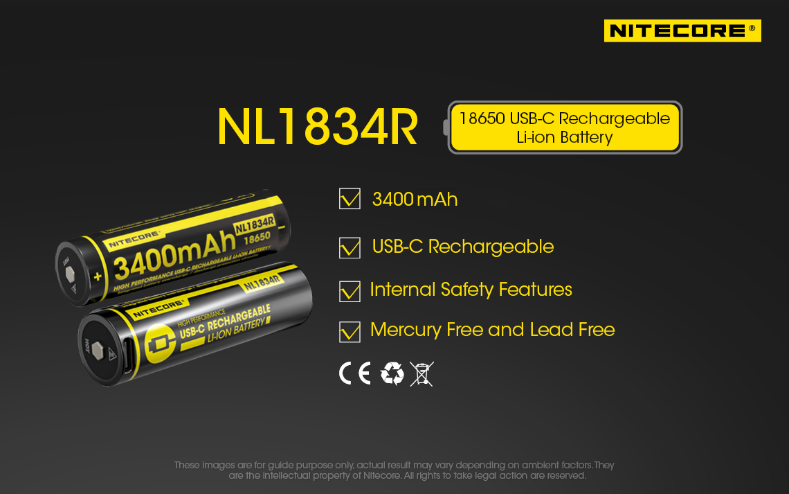 Gambar produk NITECORE Baterai Rechargeable 18650 Li-Ion 3.7V 3400mAh 1 PCS - NL1834R