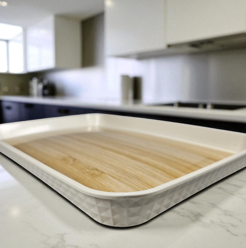 Gambar produk BANDEJA Tea Tray Japanese Wood Style Nampan Plastik Tatakan Gelas Teh M 31.5x21.8x2.4cm - BD027
