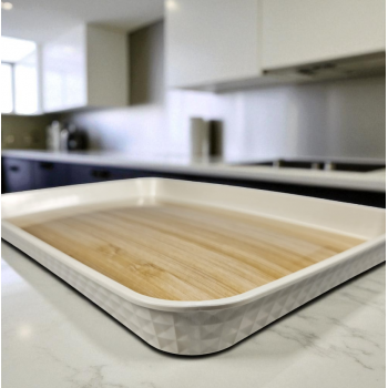 Gambar produk BANDEJA Tea Tray Japanese Wood Style Nampan Plastik Tatakan Gelas Teh M 31.5x21.8x2.4cm - BD027