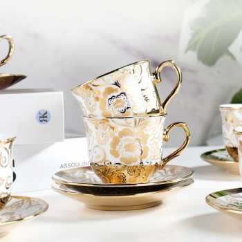 Gambar produk SF Set Cangkir Kopi Keramik 6in1 Electroplating Tea Coffee Cup 100ml B - SF141
