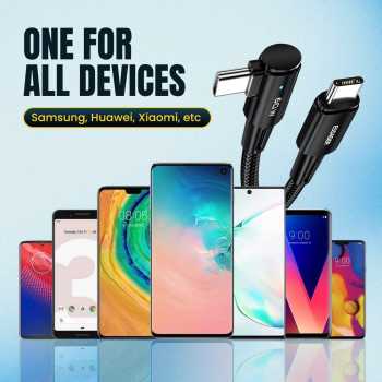 Gambar produk ESSAGER Kabel Data USB Type C Fast Charging L Shaped Braided 3A 60W 1M - ES-X23