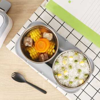Gambar produk ANYTRP Kotak Makan Pemanas Elektrik Single Layer Lunch Box 2 Bowl 1.2L - DFH-C01