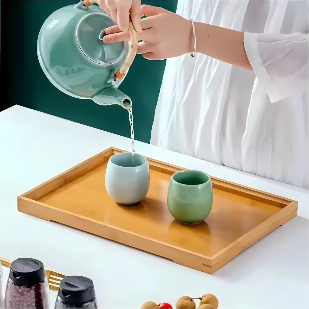 Gambar produk NLSLASI Tatakan Nampan Gelas Cangkir Teh Chinese Bamboo Tea Tray - NL30