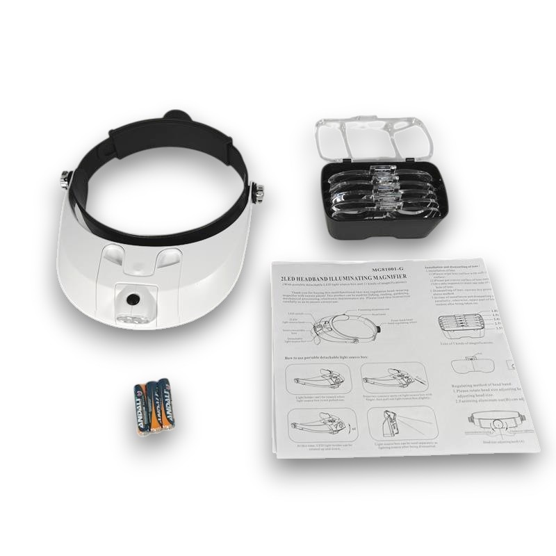Gambar produk GORELAX Kaca Pembesar Headband Reparasi Magnifier with 2 LED 5 Lens 6X - MG81001-G