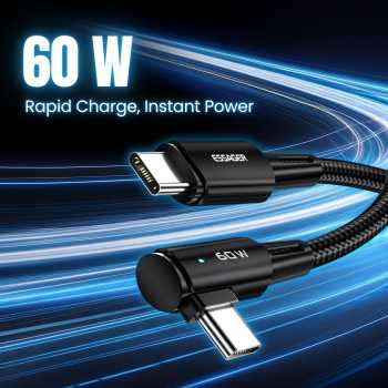 Gambar produk ESSAGER Kabel Data USB Type C Fast Charging L Shaped Braided 3A 60W 1M - ES-X23