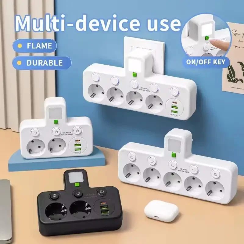 Gambar produk PLUGO Stop Kontak 4 Lubang USB Type C EU Plug 10A 110-250V 2500W - EU-8625UL