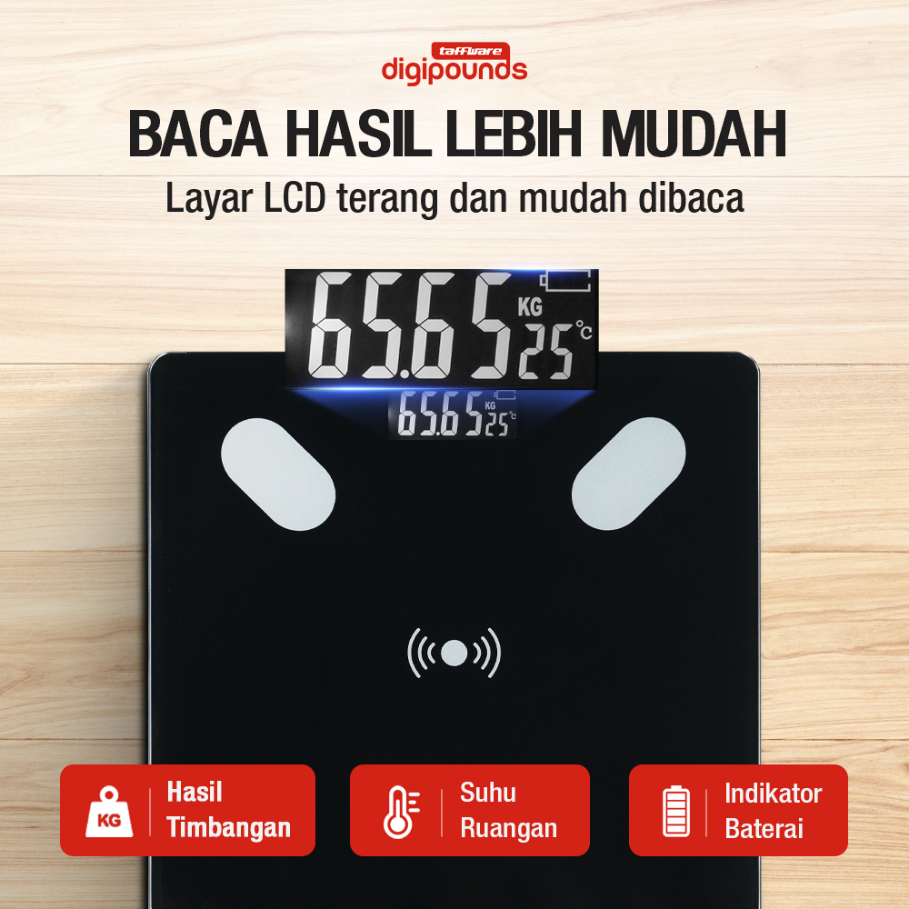 Gambar produk Taffware Digipounds Timbangan Badan Digital Scale BMI Smart App 180kg Battery Version - ANT0217