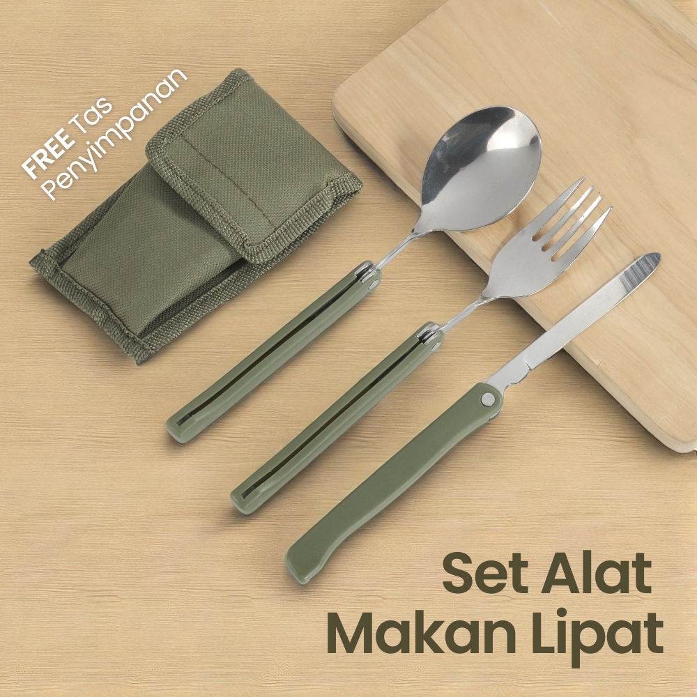 Gambar produk YOUGLE Set Alat Makan Sendok Garpu Lipat Portable Cutlery Swiss Army - A009
