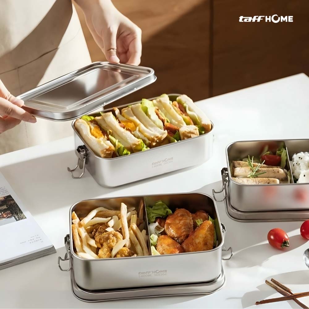 Gambar produk TaffHOME Kotak Makan Lunch Box Stainless Steel 304 2 Grid 1400ml - UP-14