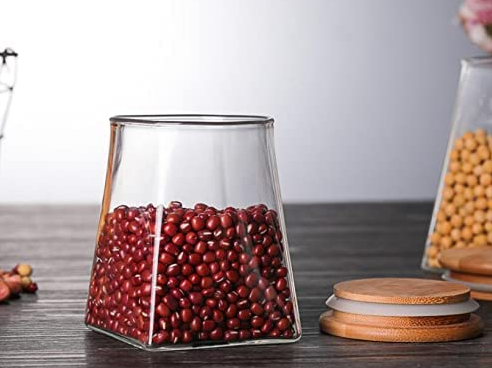 Gambar produk SOLUNA Toples Kaca Glass Food Storage Wooden Lid Pyramid Shape Jar 500ml - S12