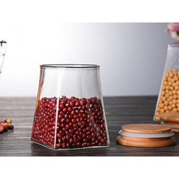 Gambar produk SOLUNA Toples Kaca Glass Food Storage Wooden Lid Pyramid Shape Jar 500ml - S12