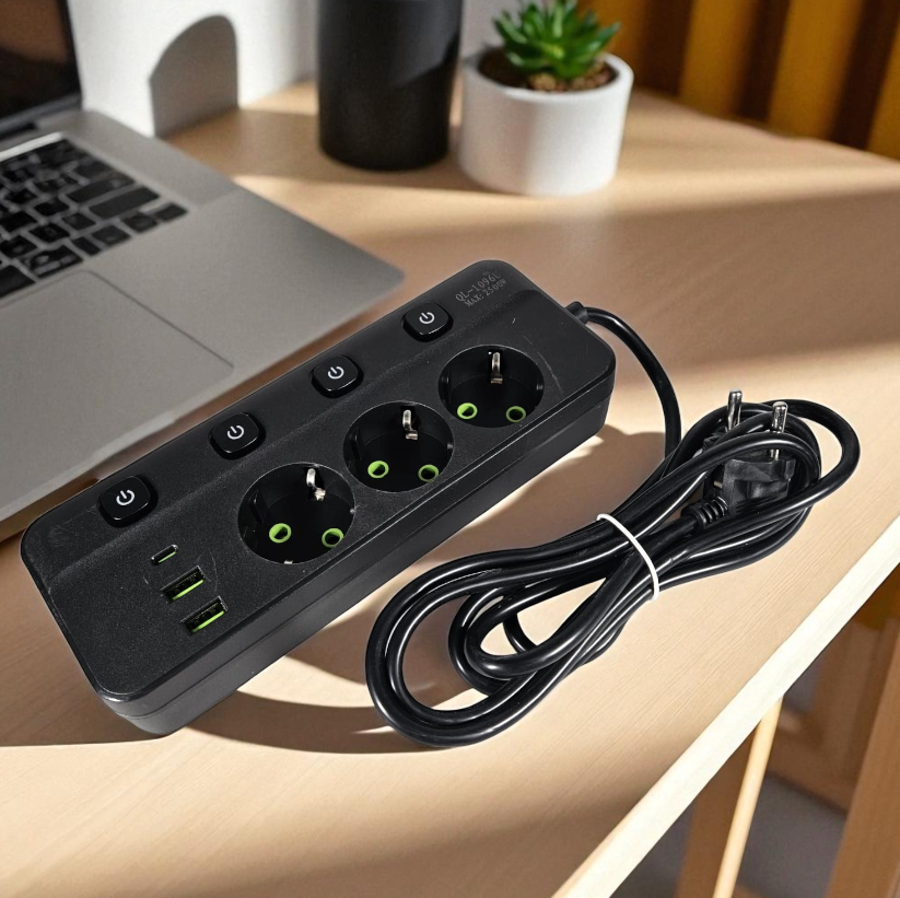 Gambar produk QIAOLIAN Stop Kontak 3 Lubang USB Type C EU Plug 10A 110-250V 2500W - QL-1096U