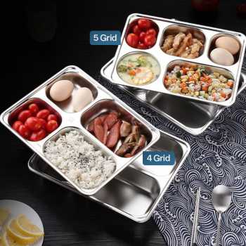 Gambar produk Januel Kotak Makan Fast Food Tray Container Stainless Steel 304 5 Grid - Jn71