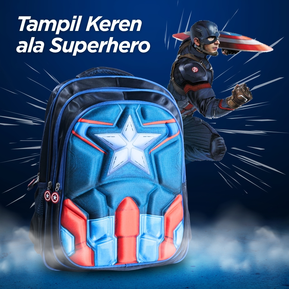 Gambar produk JINMA HONGJIA Tas Sekolah Anak Karakter Kartun Captain America S - KKH001