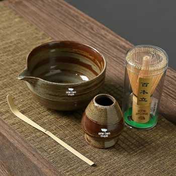 Gambar produk One Two Cups Set Matcha Teh 4in1 Chasen Whisk Chawan Chashaku Chakoshi - N41