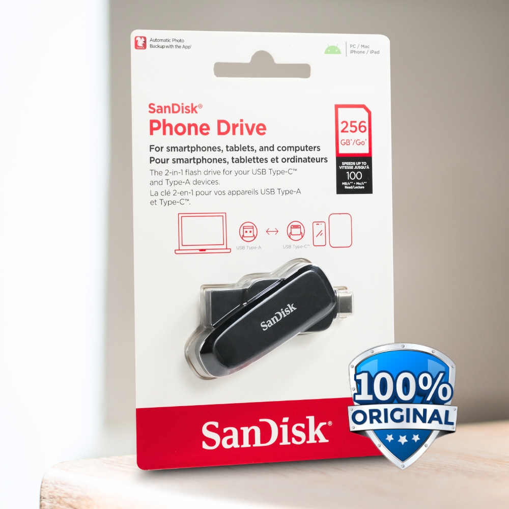 Gambar produk SanDisk Dual-Interface Phone Drive Android USB Type C 3.2 Gen 1 256GB - SDDDC6
