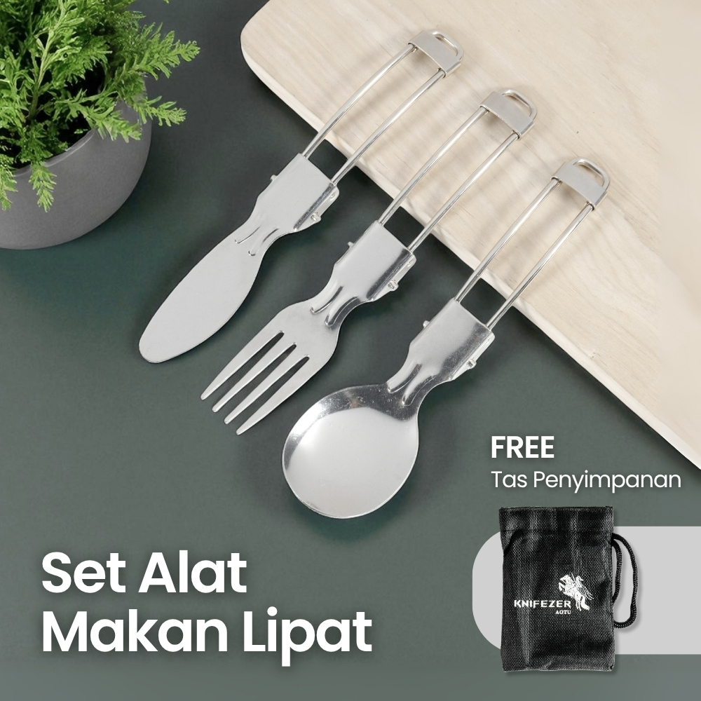 Gambar produk KNIFEZER Set Alat Makan Sendok Garpu Pisau Lipat Portable Cutlery - AOTU