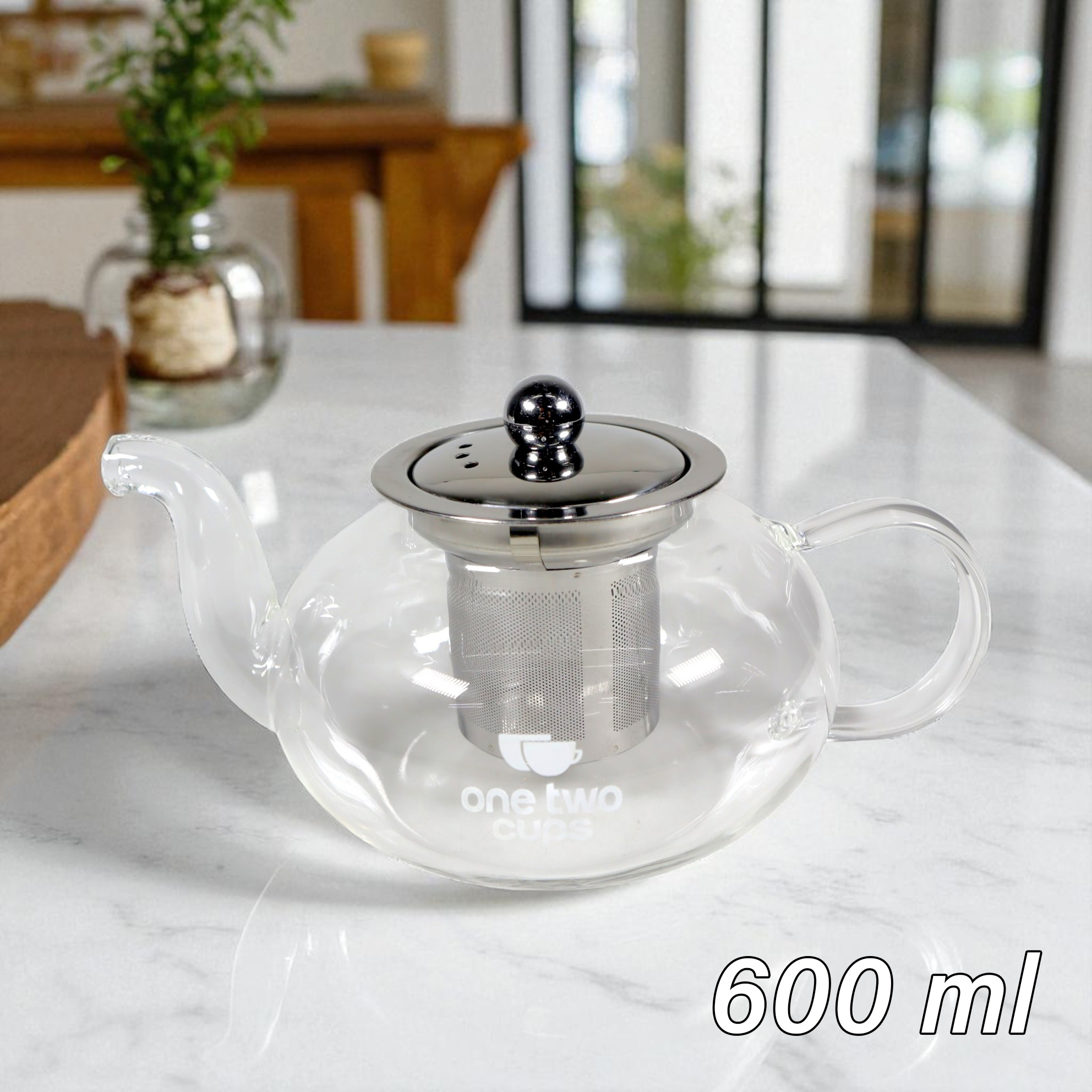 Gambar produk One Two Cups Teko Teh Kaca Saringan Tahan Panas Api Infuser Teapot 600ml - TP-759