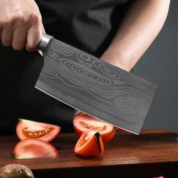 Gambar produk KOBACHI Pisau Daging Damascus Pattern Steel 5Cr15 31.5cm Cleaver Knife - DMC4