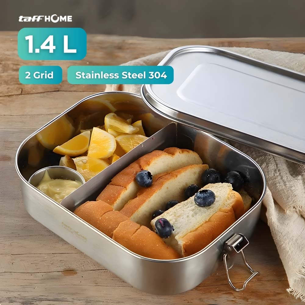 Gambar produk TaffHOME Kotak Makan Lunch Box Stainless Steel 304 2 Grid 1400ml - UP-14