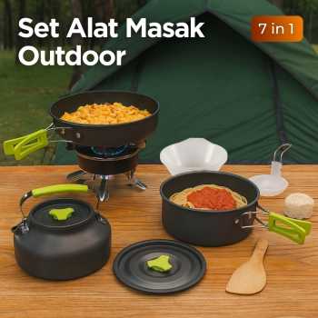 AstaGear Alat Masak Outdoor Camping Nesting Cooking Aluminium 7 in 1 - DS-308