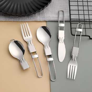 Gambar produk KNIFEZER Set Alat Makan Sendok Garpu Pisau Lipat Portable Cutlery - AOTU
