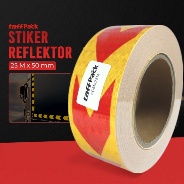 Gambar produk TaffPACK Stiker Reflektor Pemantul Cahaya Tanda Panah Warning Sign 25M 50mm - TP5
