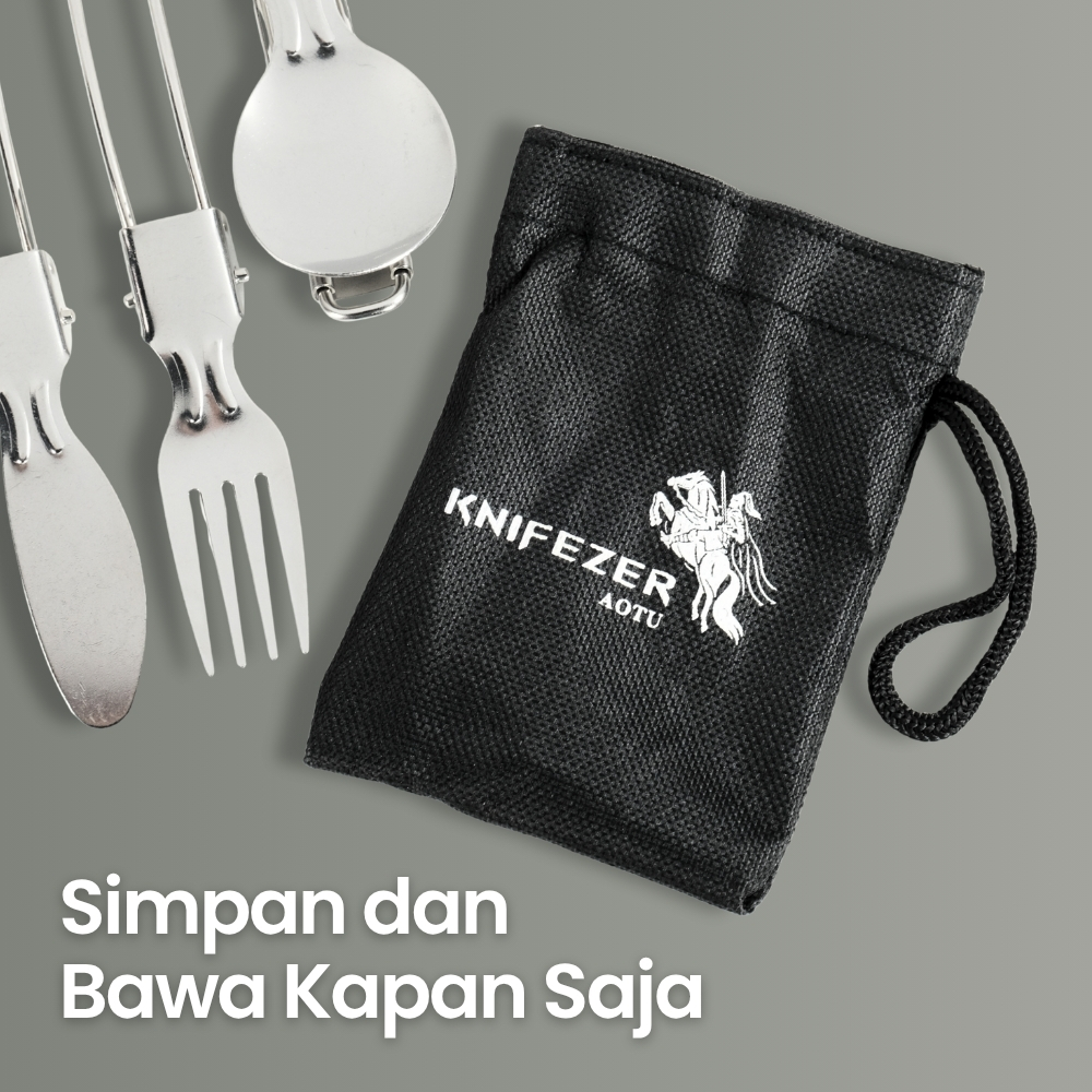 Gambar produk KNIFEZER Set Alat Makan Sendok Garpu Pisau Lipat Portable Cutlery - AOTU