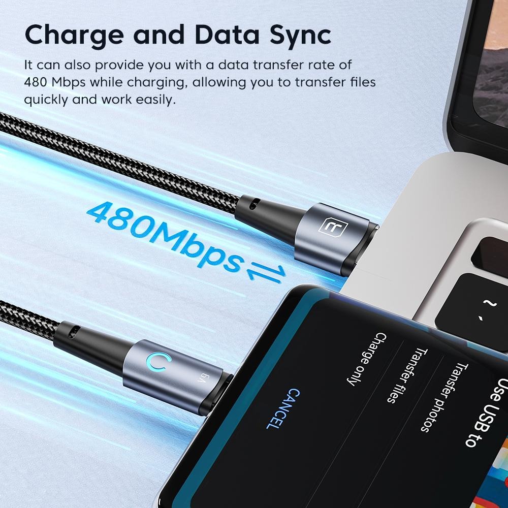 Gambar produk Toocki Kabel Data USB Type C Fast Charging Braided LED Light 66W 6A 25cm - TQ-X02