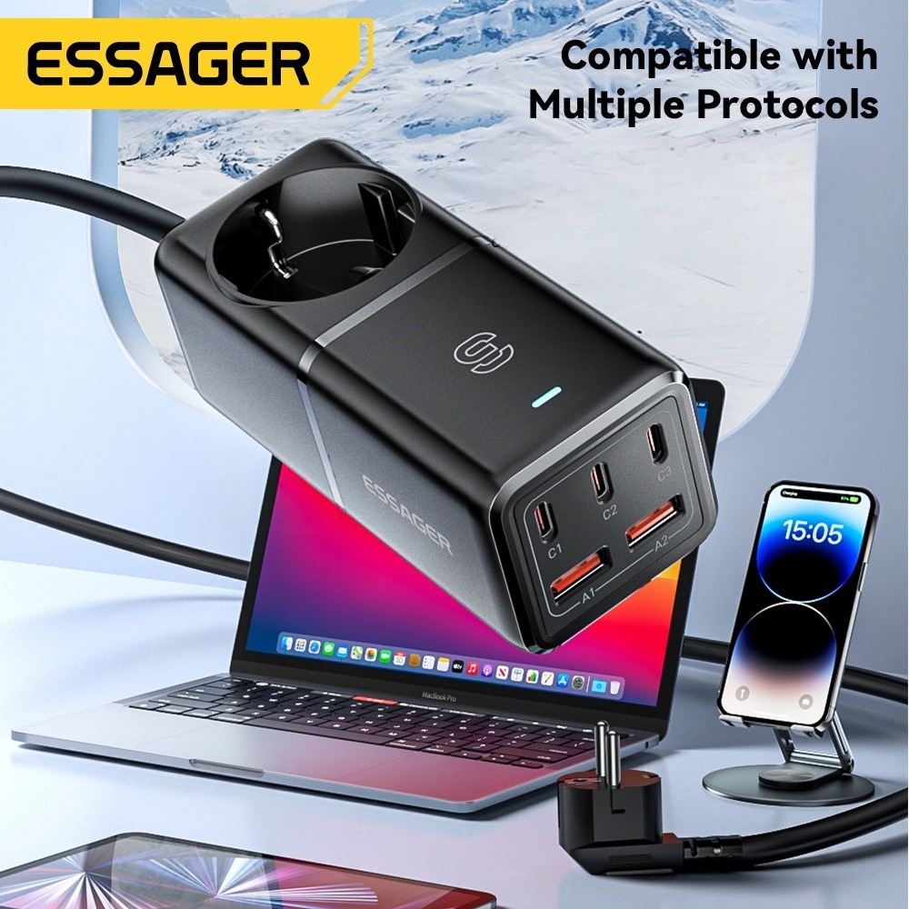 Gambar produk ESSAGER Charger Power Strip All-in-One Adaptor Fast Charging GaN 75W - WL-Gan75-EU