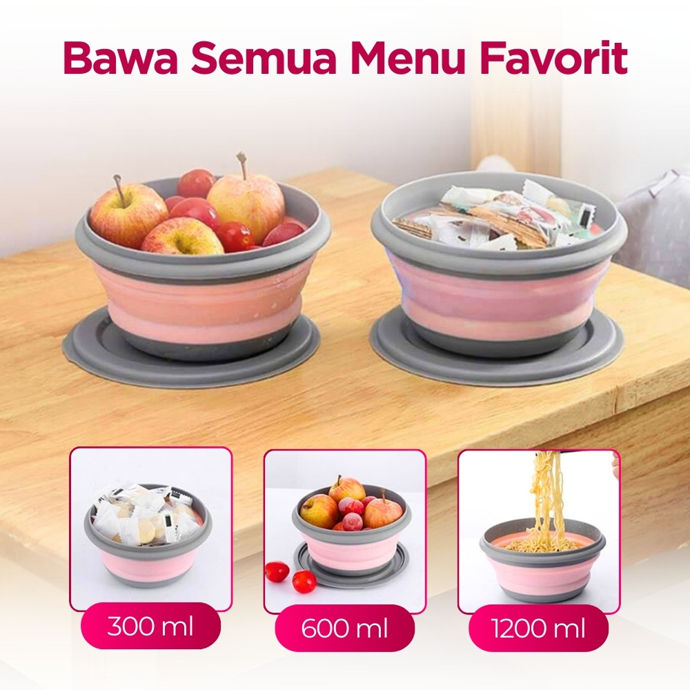 Gambar produk LORV Kotak Makan Lunch Box 3in1 Foldable Silicone 300ml 600ml 1200ml - B1