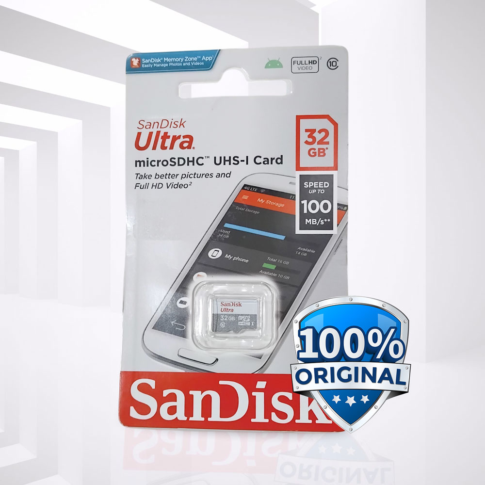 Gambar produk SanDisk Ultra microSDHC/SDXC UHS-I Class 10 100MB/s 32GB - SDSQUNR
